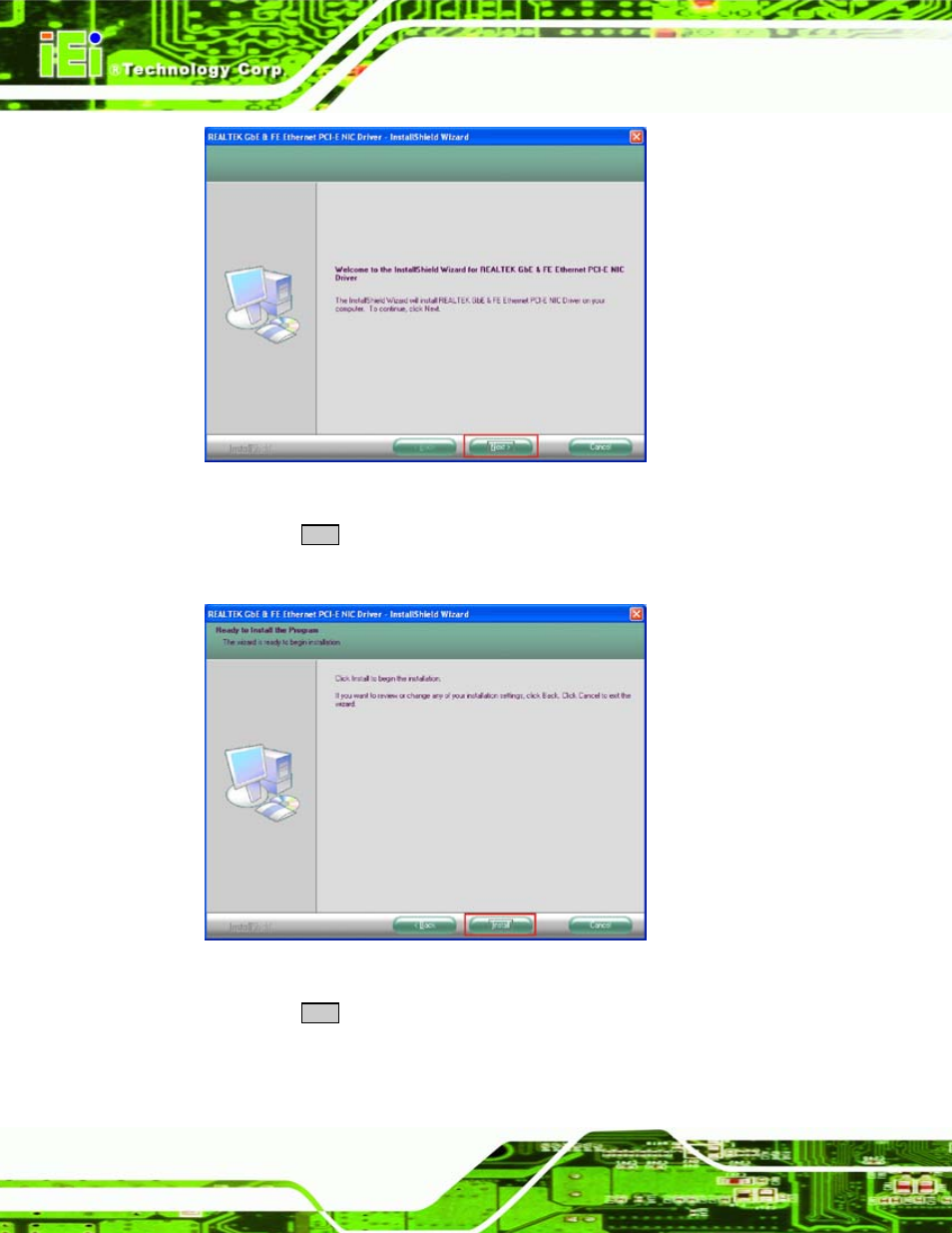 Figure 7-16: lan driver welcome screen, Figure 7-17: lan driver welcome screen, Figure 7-16 | IEI Integration IEM-945GSE User Manual | Page 114 / 148