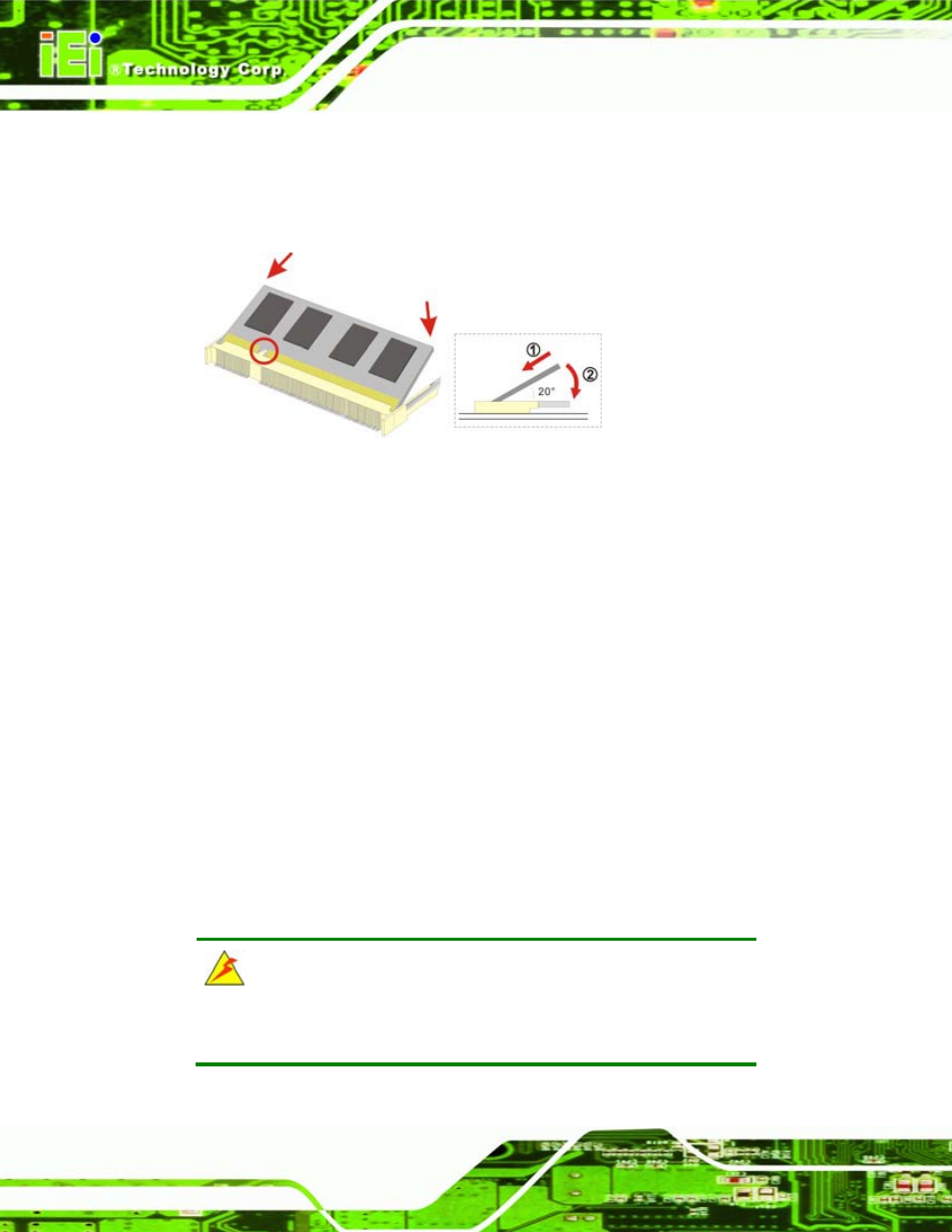 2 so-dimm installation, 3 mounting the iem-945gse, So-dimm | Nstallation, Ounting the, Iem-945gse, Figure 5-1: so-dimm installation | IEI Integration IEM-945GSE User Manual | Page 54 / 148