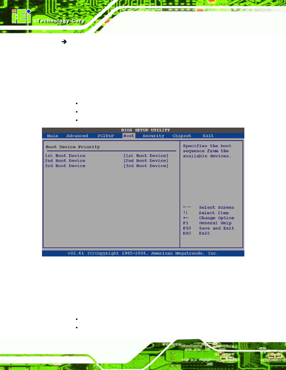 2 boot device priority, 3 hard disk drives, Bios menu 15: boot device priority settings | IEI Integration IEM-945GSE User Manual | Page 88 / 148