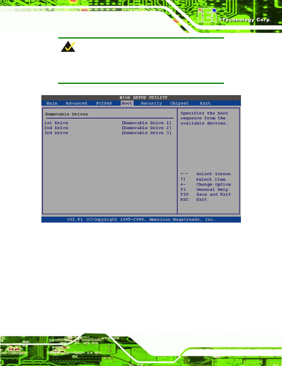 6 security, Ecurity, Bios menu 18: removable drives | IEI Integration IEM-945GSE User Manual | Page 91 / 148