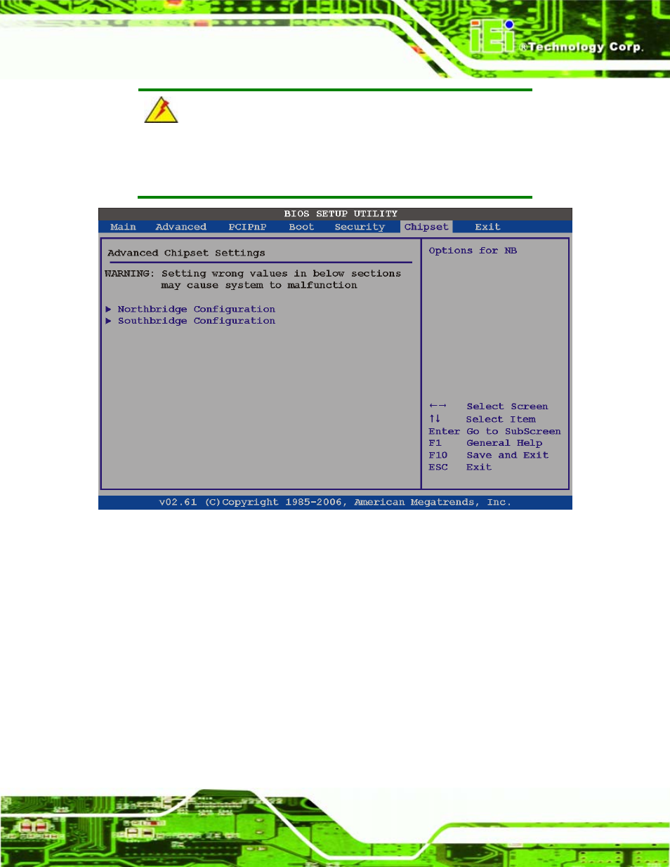 Bios menu 20: chipset | IEI Integration IEM-945GSE User Manual | Page 93 / 148