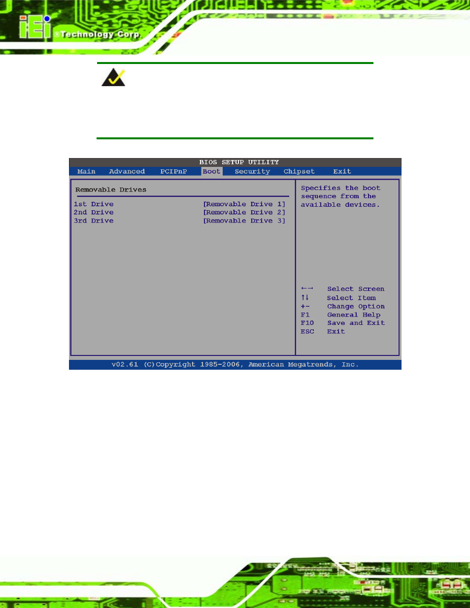 6 security, Ecurity, Bios menu 19: removable drives | IEI Integration eKINO-945GSE v1.01 User Manual | Page 144 / 215