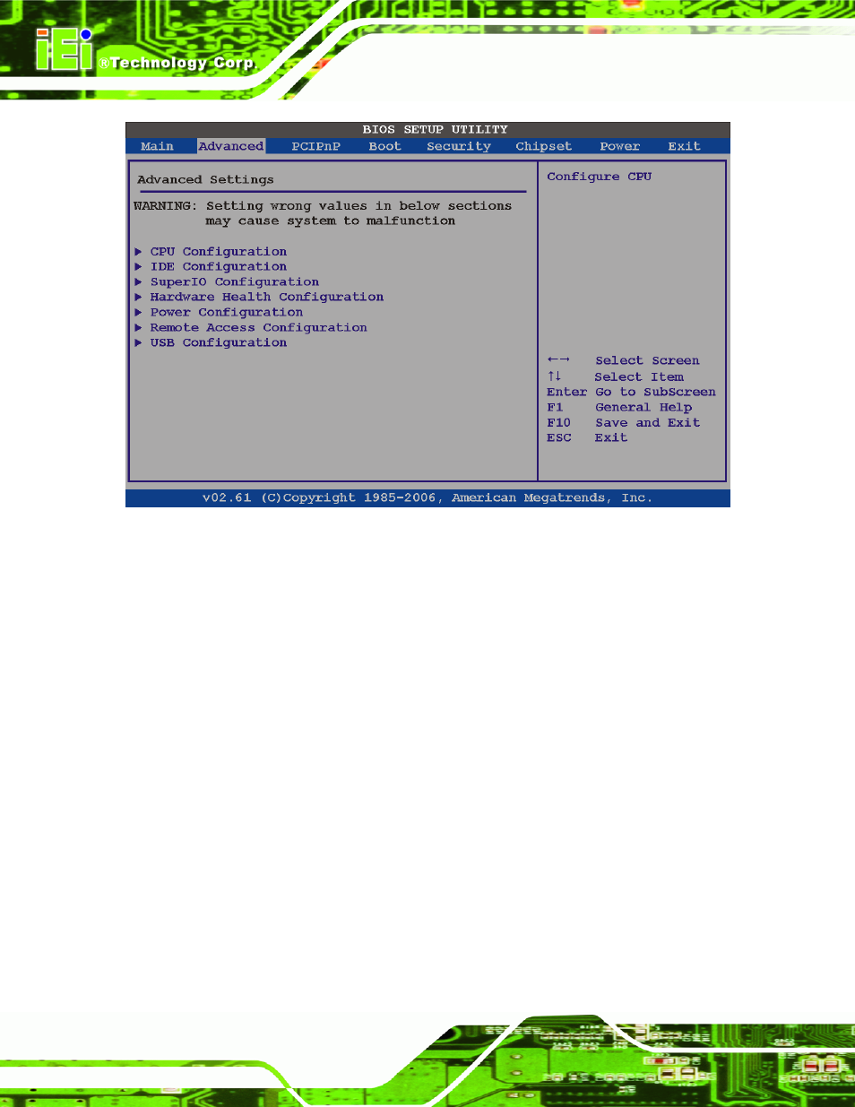Bios menu 2: advanced | IEI Integration eKINO-945GSE v1.12 User Manual | Page 110 / 215