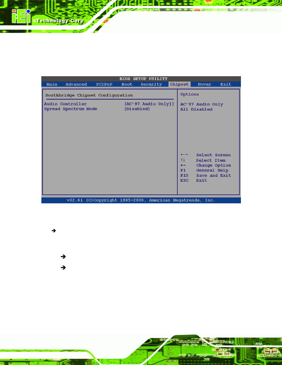 2 southbridge configuration, Bios menu 24: southbridge chipset configuration | IEI Integration eKINO-945GSE v1.12 User Manual | Page 152 / 215