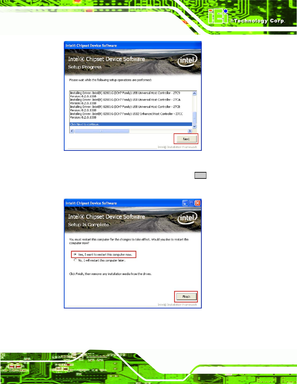 Figure 7-7: chipset driver setup operations | IEI Integration eKINO-945GSE v1.12 User Manual | Page 161 / 215