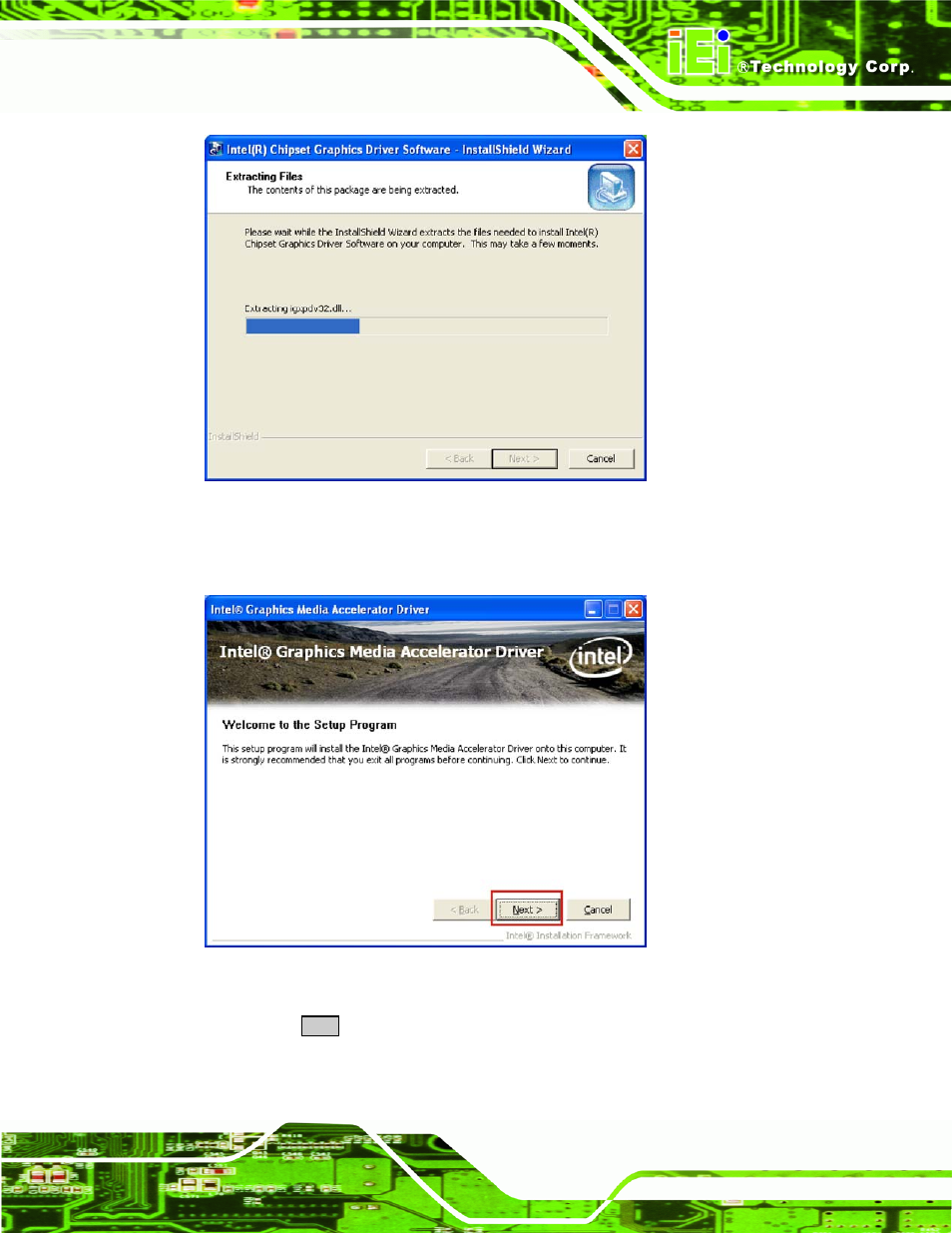 Figure 7-10: vga driver setup files extracted, Figure 7-11: vga driver welcome screen | IEI Integration eKINO-945GSE v1.12 User Manual | Page 163 / 215