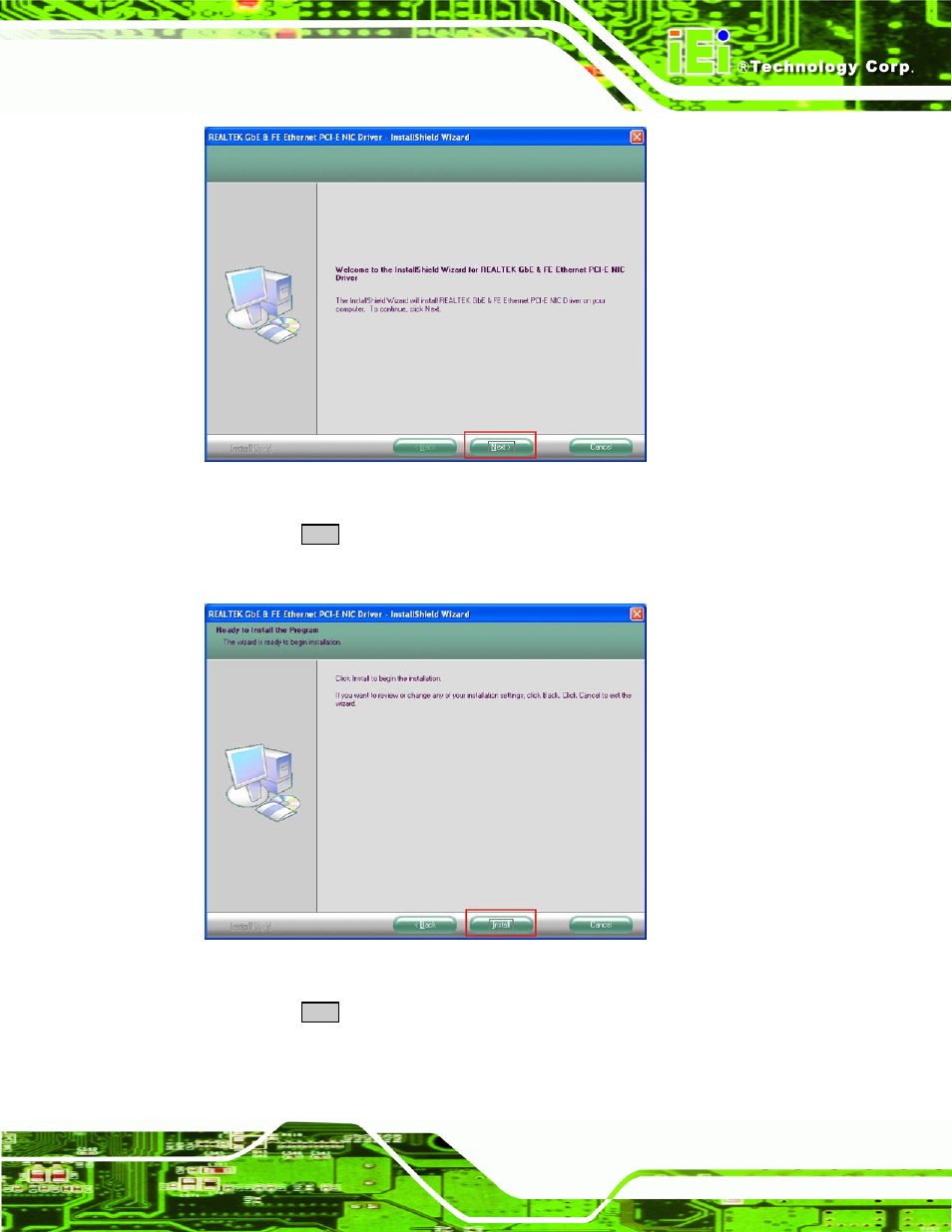 Figure 7-16: lan driver welcome screen, Figure 7-17: lan driver welcome screen | IEI Integration eKINO-945GSE v1.12 User Manual | Page 167 / 215