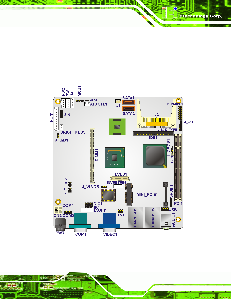 1 peripheral interface connectors, 1 layout, Eripheral | Nterface, Onnectors, Figure 4-1: connector and jumper locations | IEI Integration eKINO-945GSE v1.12 User Manual | Page 47 / 215
