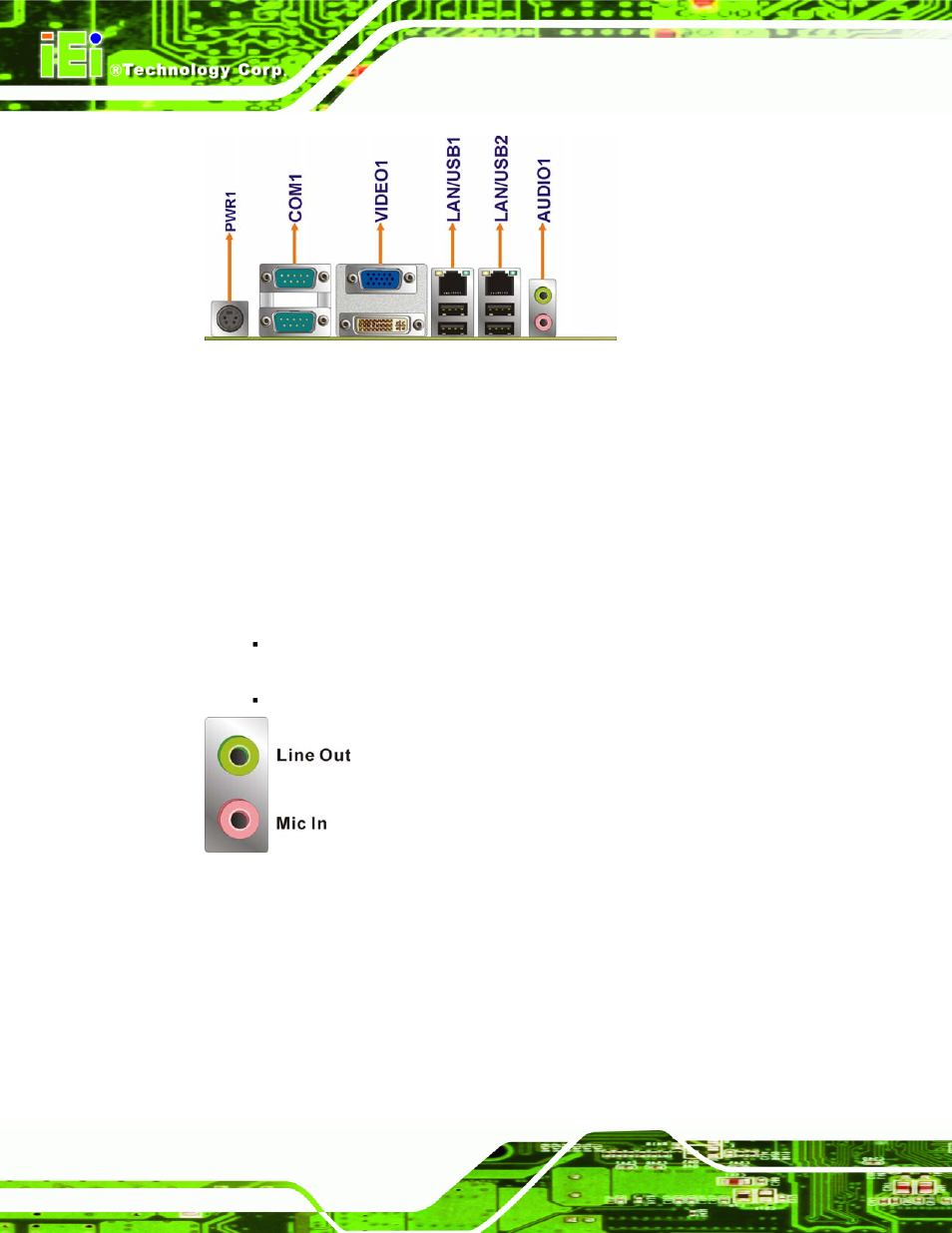 1 audio connector, 2 dvi connector, Figure 4-25: audio connector | IEI Integration eKINO-945GSE v1.12 User Manual | Page 72 / 215