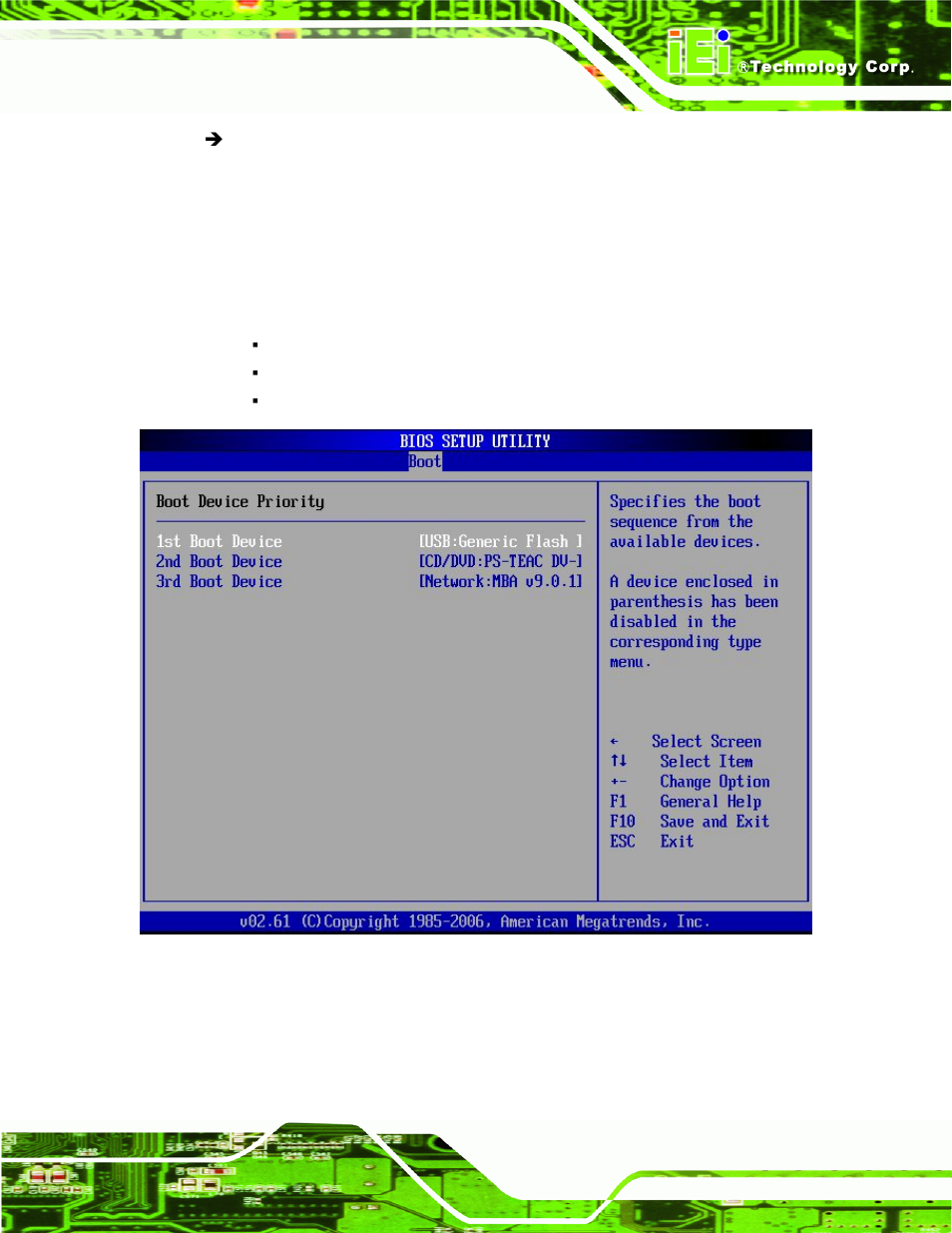 2 boot device priority, 6 security, Ecurity | Bios menu 15: boot device priority settings | IEI Integration KINO-945GSE v1.10 User Manual | Page 143 / 190