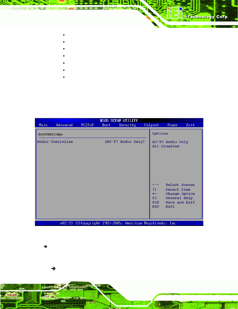 2 southbridge configuration, Bios menu 19: southbridge chipset configuration | IEI Integration KINO-945GSE v1.10 User Manual | Page 149 / 190