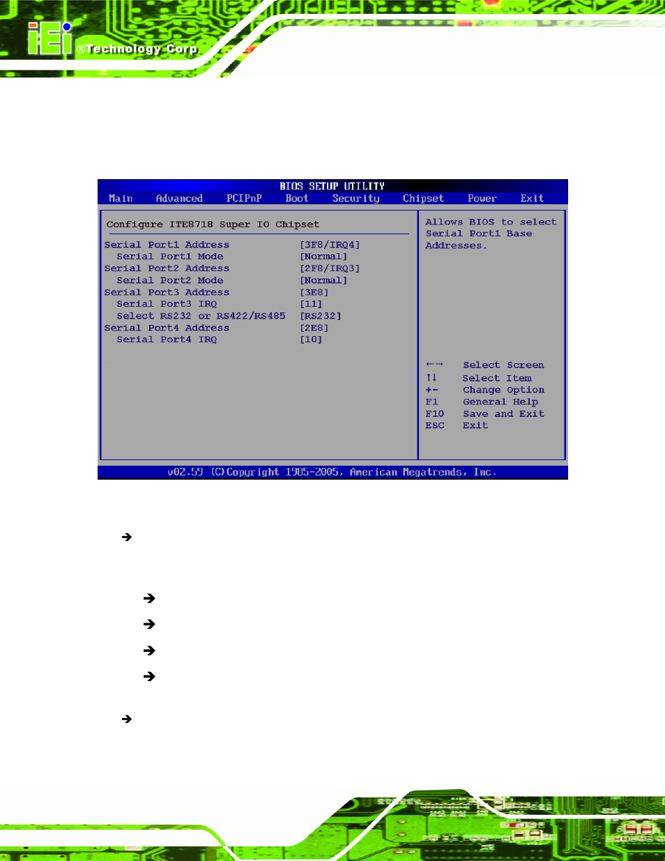 3 super io configuration, Bios menu 6: super io configuration | IEI Integration KINO-945GSE v1.07 User Manual | Page 120 / 189