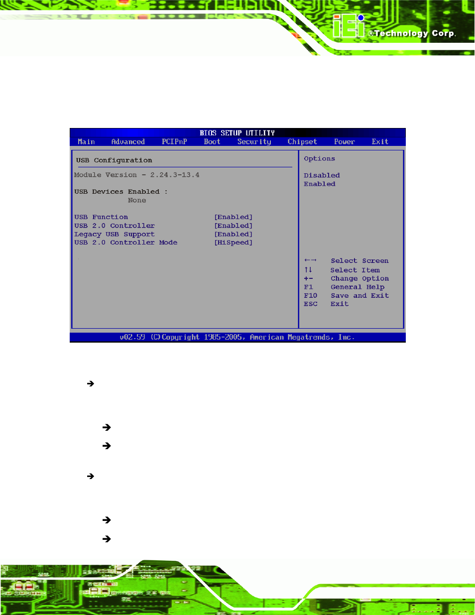 7 usb configuration, Bios menu 11: usb configuration | IEI Integration KINO-945GSE v1.07 User Manual | Page 135 / 189
