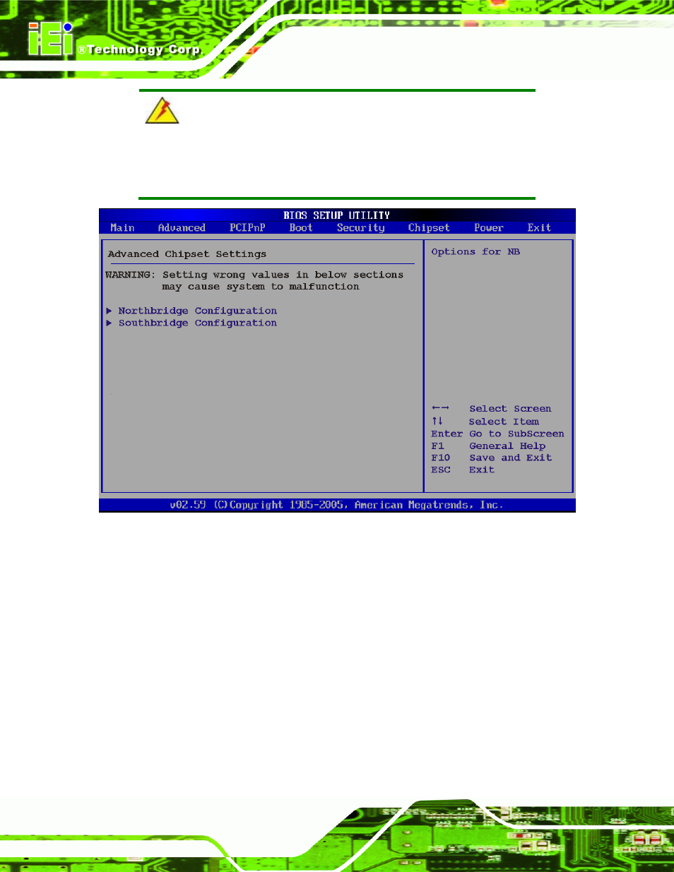 Bios menu 17: chipset | IEI Integration KINO-945GSE v1.07 User Manual | Page 144 / 189