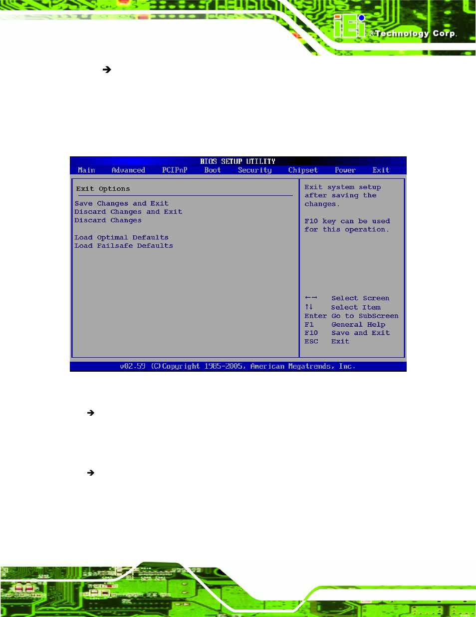 8 exit, Bios menu 20: exit | IEI Integration KINO-945GSE v1.07 User Manual | Page 149 / 189