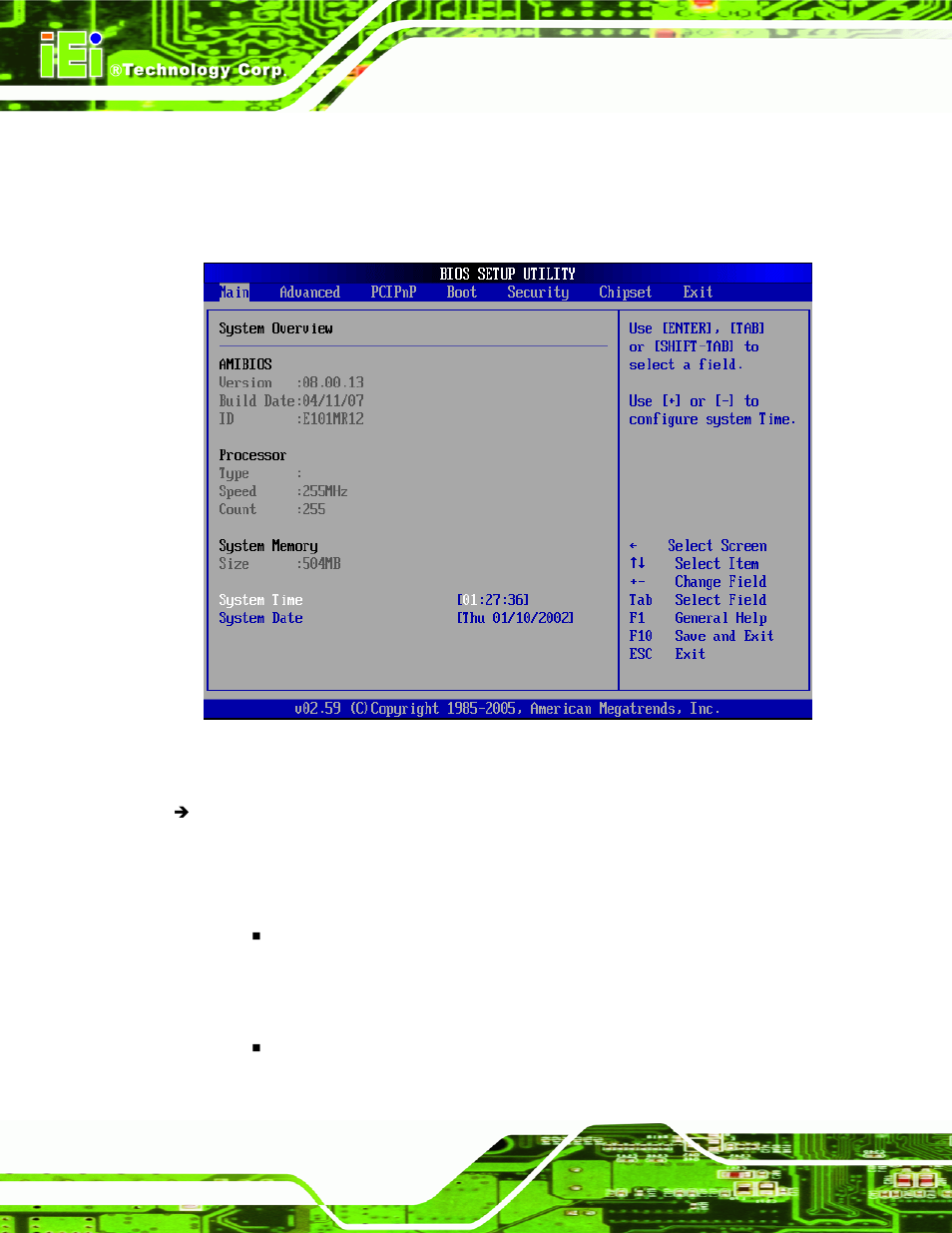 2 main, Menu 1: main | IEI Integration KINO-9453 v1.00 User Manual | Page 104 / 229