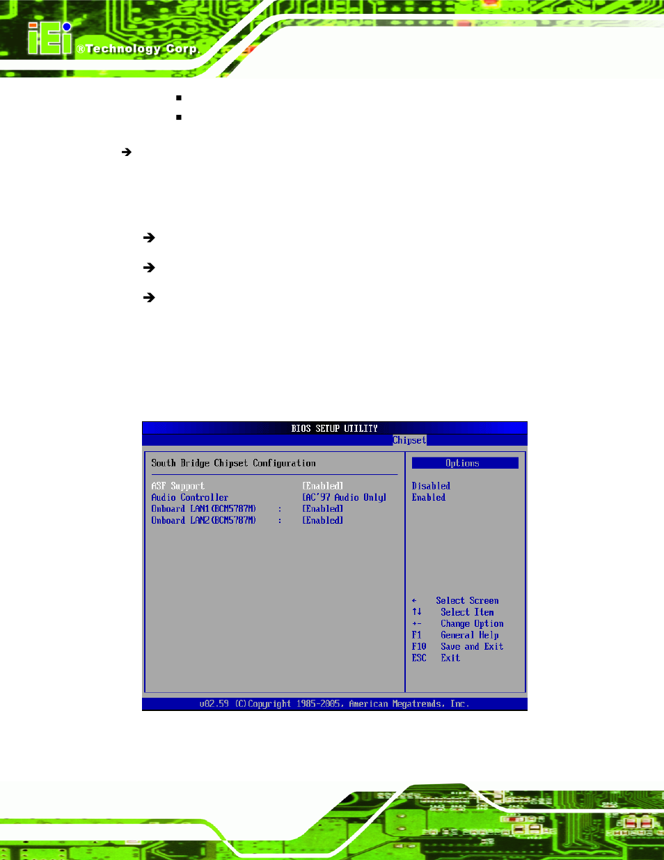2 southbridge chipset configuration, Menu 22:southbridge chipset configuration | IEI Integration KINO-9453 v1.00 User Manual | Page 154 / 229