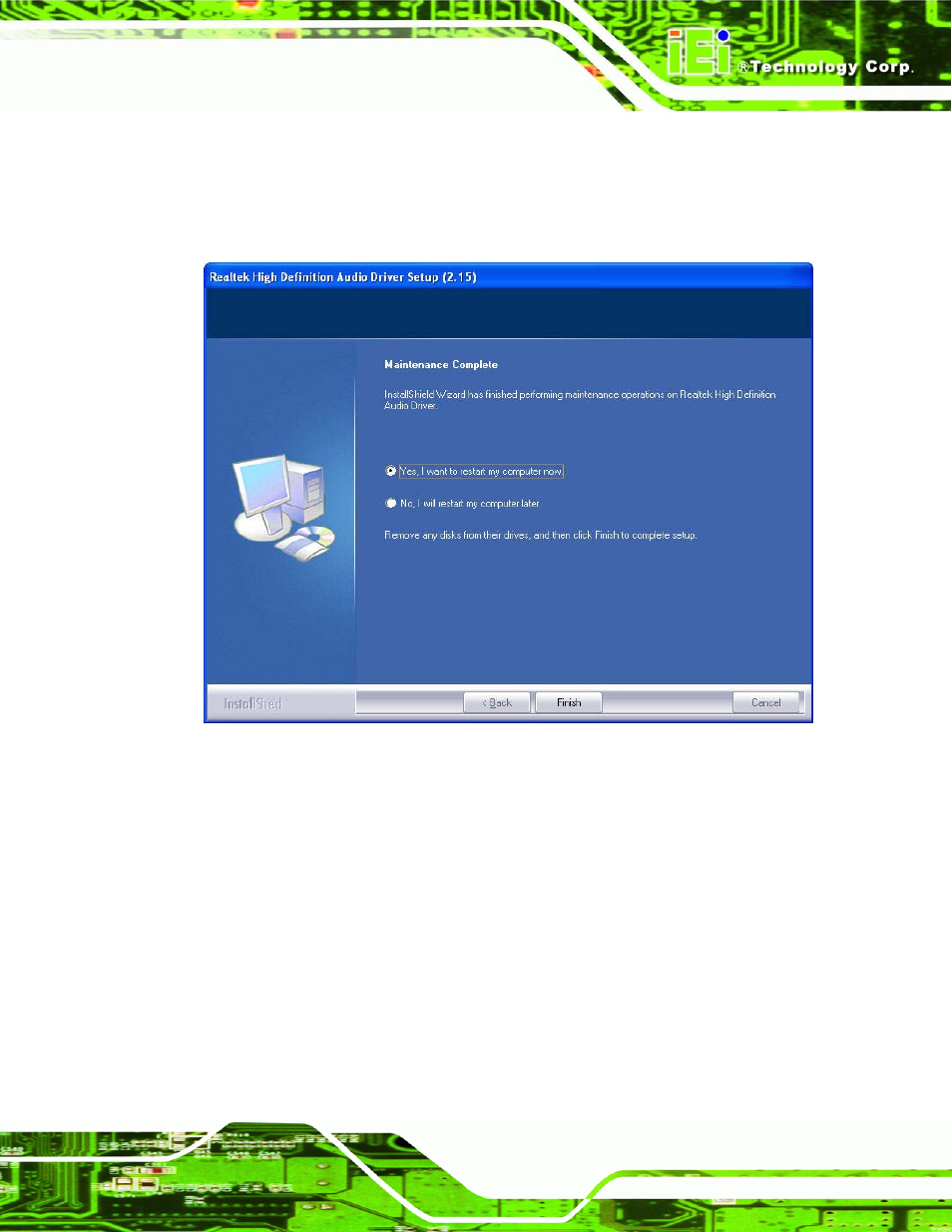 Figure 7-25: hd audio driver installation complete | IEI Integration KINO-9453 v1.00 User Manual | Page 181 / 229