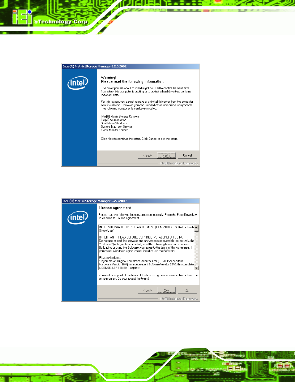 Figure 7-39: matrix storage manager warning screen | IEI Integration KINO-9453 v1.00 User Manual | Page 192 / 229