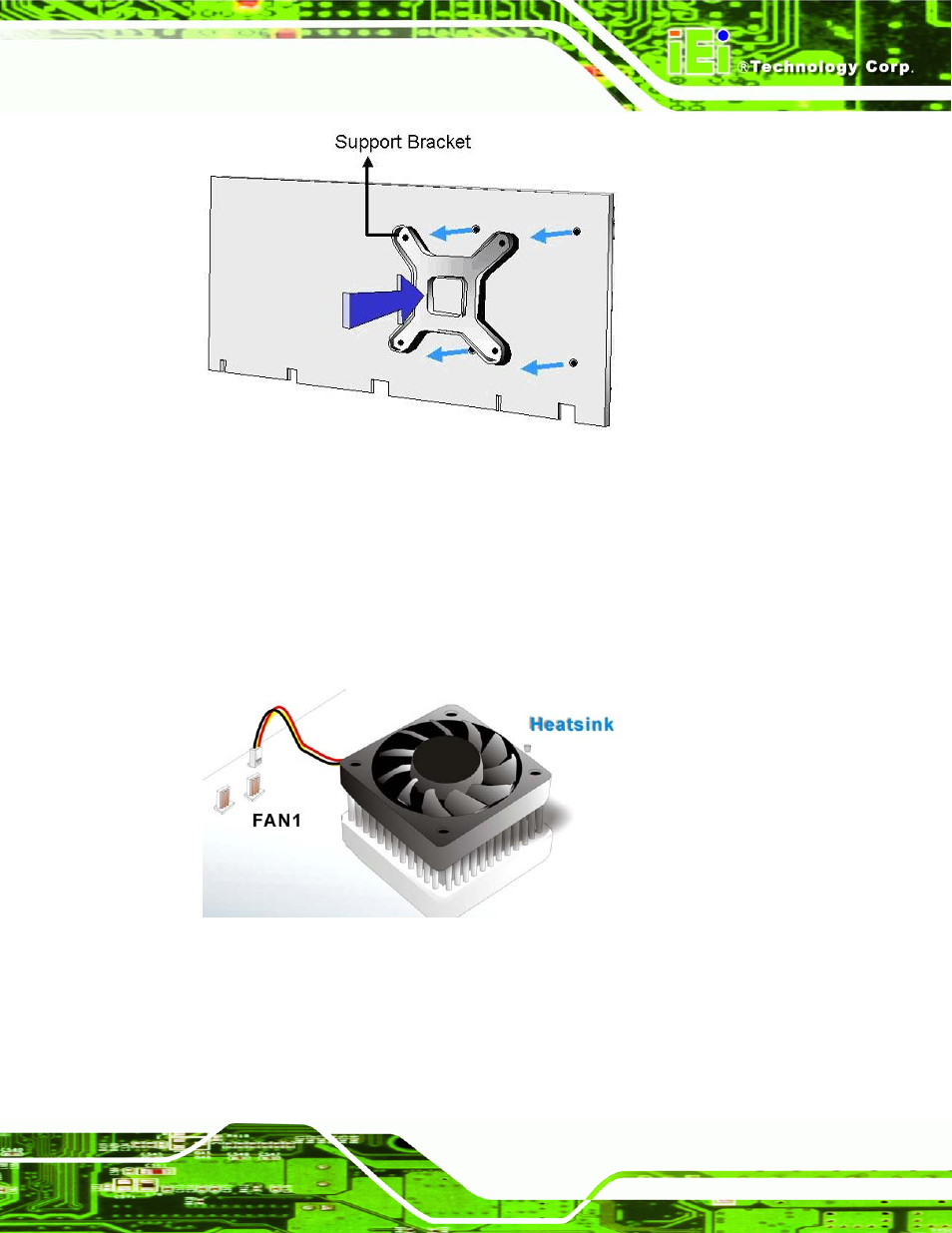 Figure 5-4: cooling kit support bracket, Figure 5-5: connect the cooling fan cable | IEI Integration KINO-9453 v1.00 User Manual | Page 81 / 229