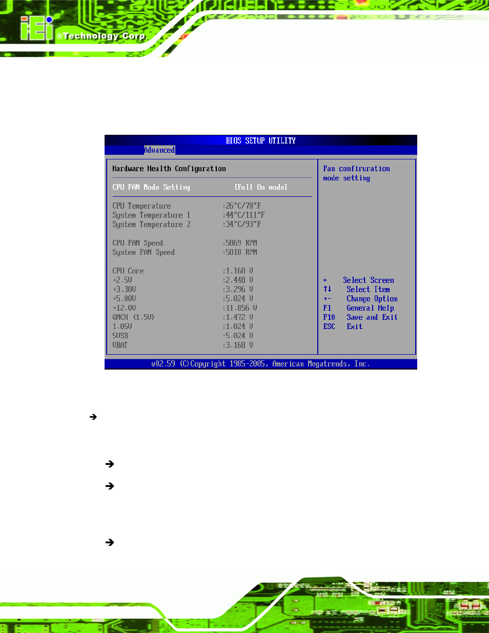 4 hardware health configuration, Menu 7: hardware health configuration | IEI Integration KINO-9453 v2.00 User Manual | Page 122 / 229