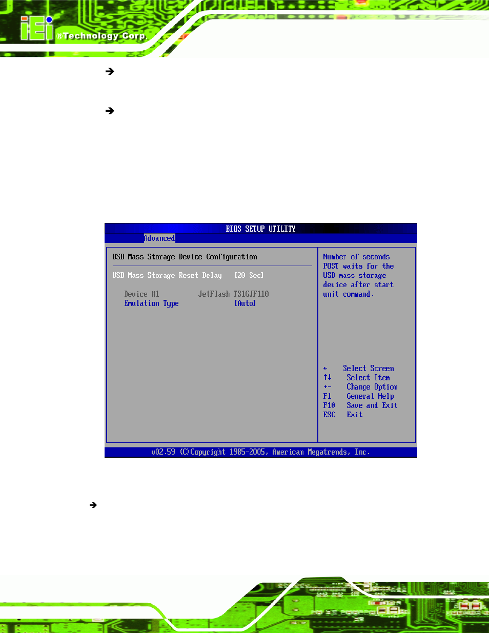 1 usb mass storage device configuration, Menu 13: usb mass storage device configuration | IEI Integration KINO-9453 v2.00 User Manual | Page 138 / 229