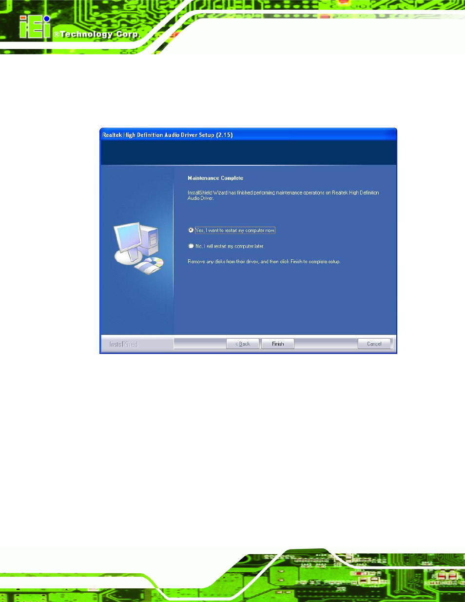 Figure 7-25: hd audio driver installation complete | IEI Integration KINO-9453 v2.00 User Manual | Page 184 / 229