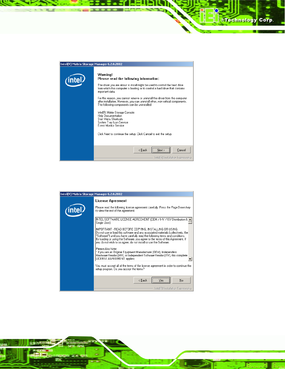Figure 7-39: matrix storage manager warning screen | IEI Integration KINO-9453 v2.00 User Manual | Page 195 / 229