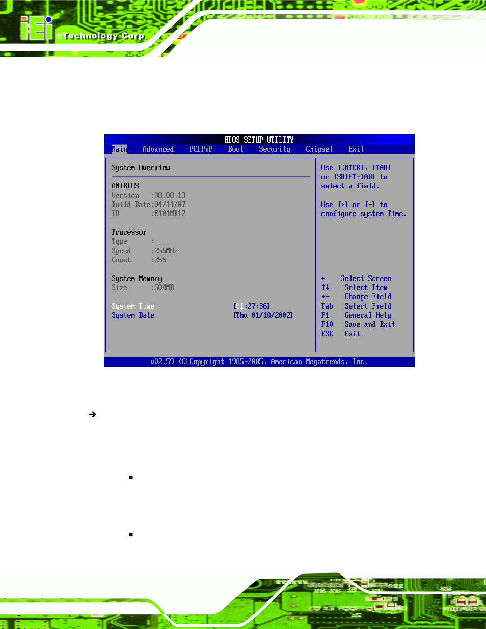 2 main, Menu 1: main | IEI Integration KINO-9453 v2.10 User Manual | Page 105 / 193