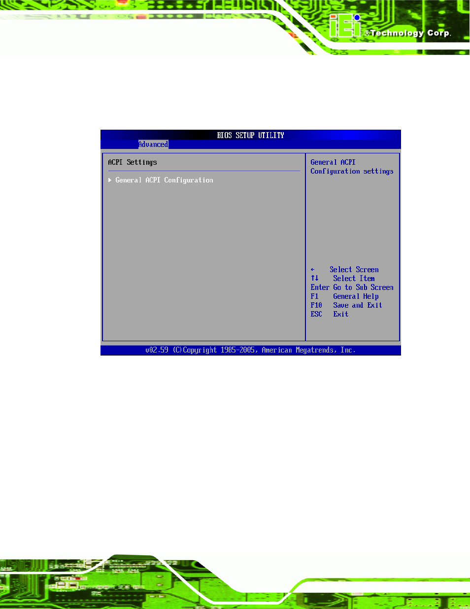 5 acpi configuration, 1 general acpi configuration, Menu 8: acpi configuration | IEI Integration KINO-9453 v2.10 User Manual | Page 124 / 193