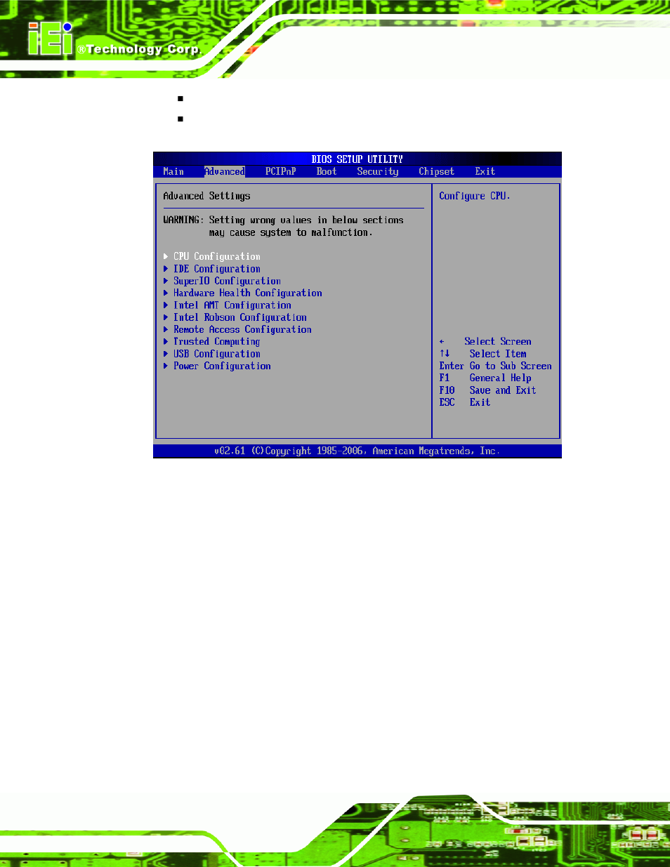 1 cpu configuration, Bios menu 2, Section 6.3.1 ) | IEI Integration KINO-9652 v1.00 User Manual | Page 126 / 269