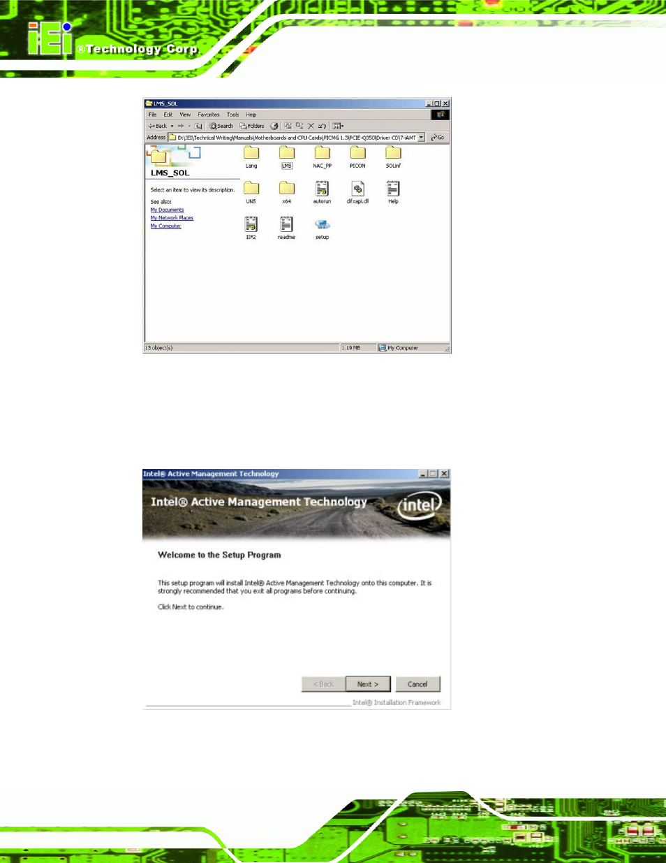 Figure 7-62: iamt driver installation icon, Figure 7-63: iamt welcome screen | IEI Integration KINO-9652 v1.00 User Manual | Page 212 / 269