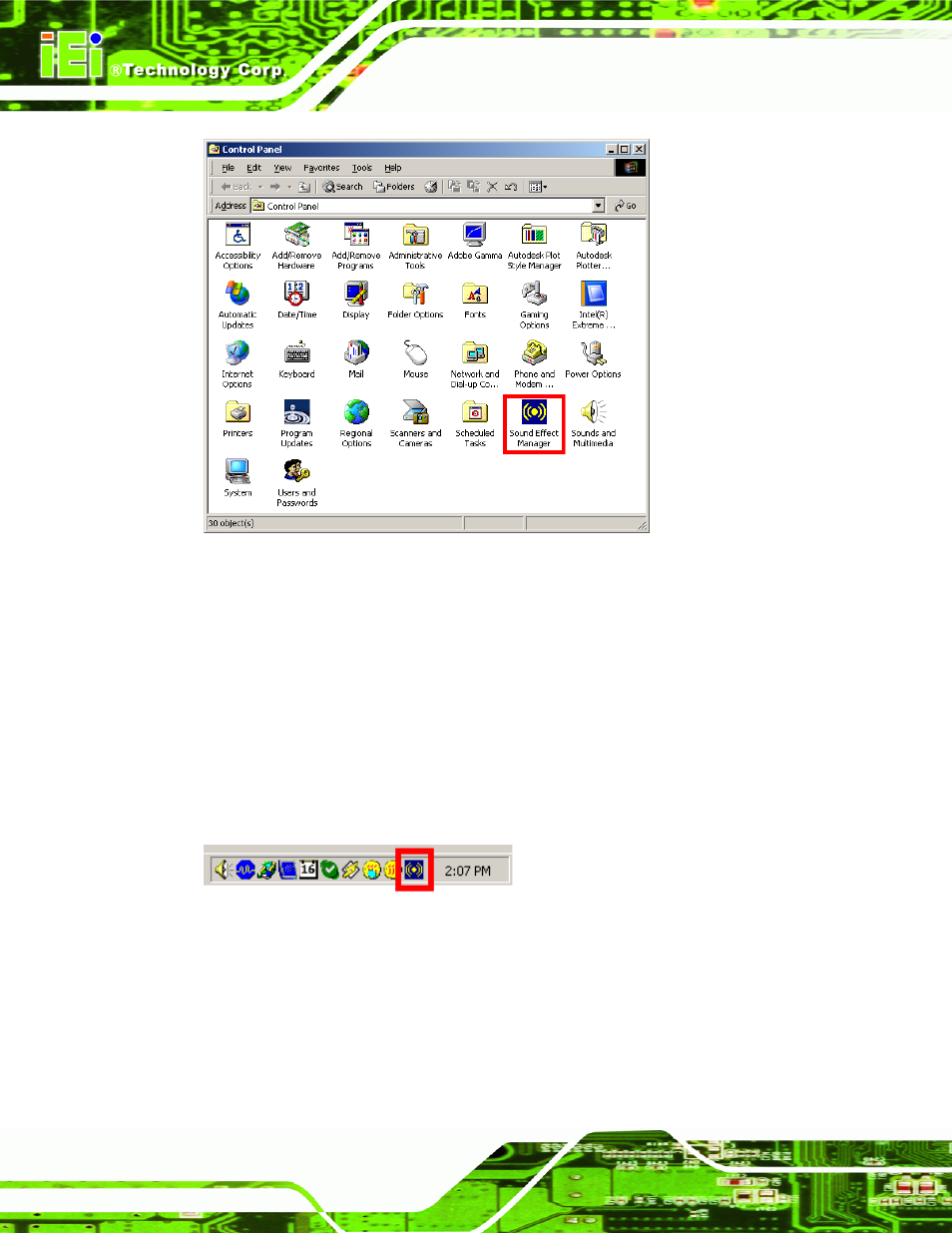 H.2.2 sound effect manager configuration options, H.2 s, Ound | Ffect, Onfiguration, H.2.1 accessing the sound effects manager, H.2 sound effect configuration | IEI Integration KINO-9652 v1.00 User Manual | Page 260 / 269