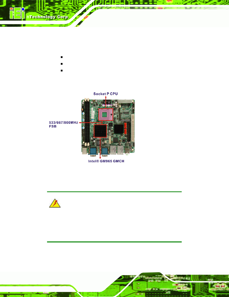2 intel® gm965 front side bus (fsb) support, 3 intel® gm965 memory support, 3 intel | Gm965 memory support, Figure 2-4: front side bus (fsb) | IEI Integration KINO-9652 v1.00 User Manual | Page 34 / 269