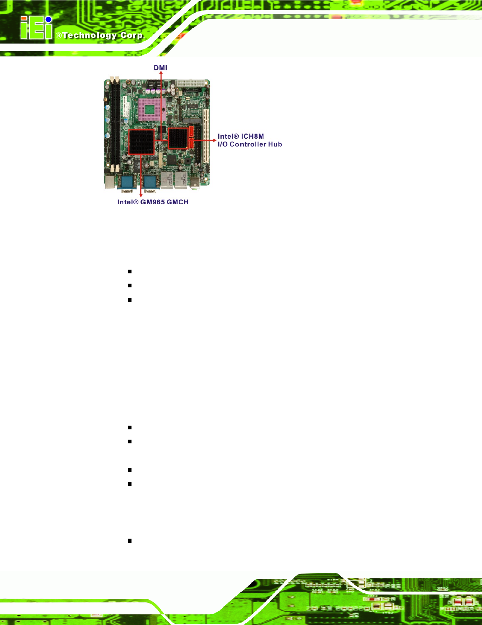 6 intel® ich8me i/o controller hub, 1 intel® ich8me overview, Ntel | Ich8me i/o c, Ontroller, 1 intel, Ich8me overview, Figure 2-7: dmi chip-to-chip connection, 6 intel, Ich8me i/o controller hub | IEI Integration KINO-9652 v1.00 User Manual | Page 38 / 269