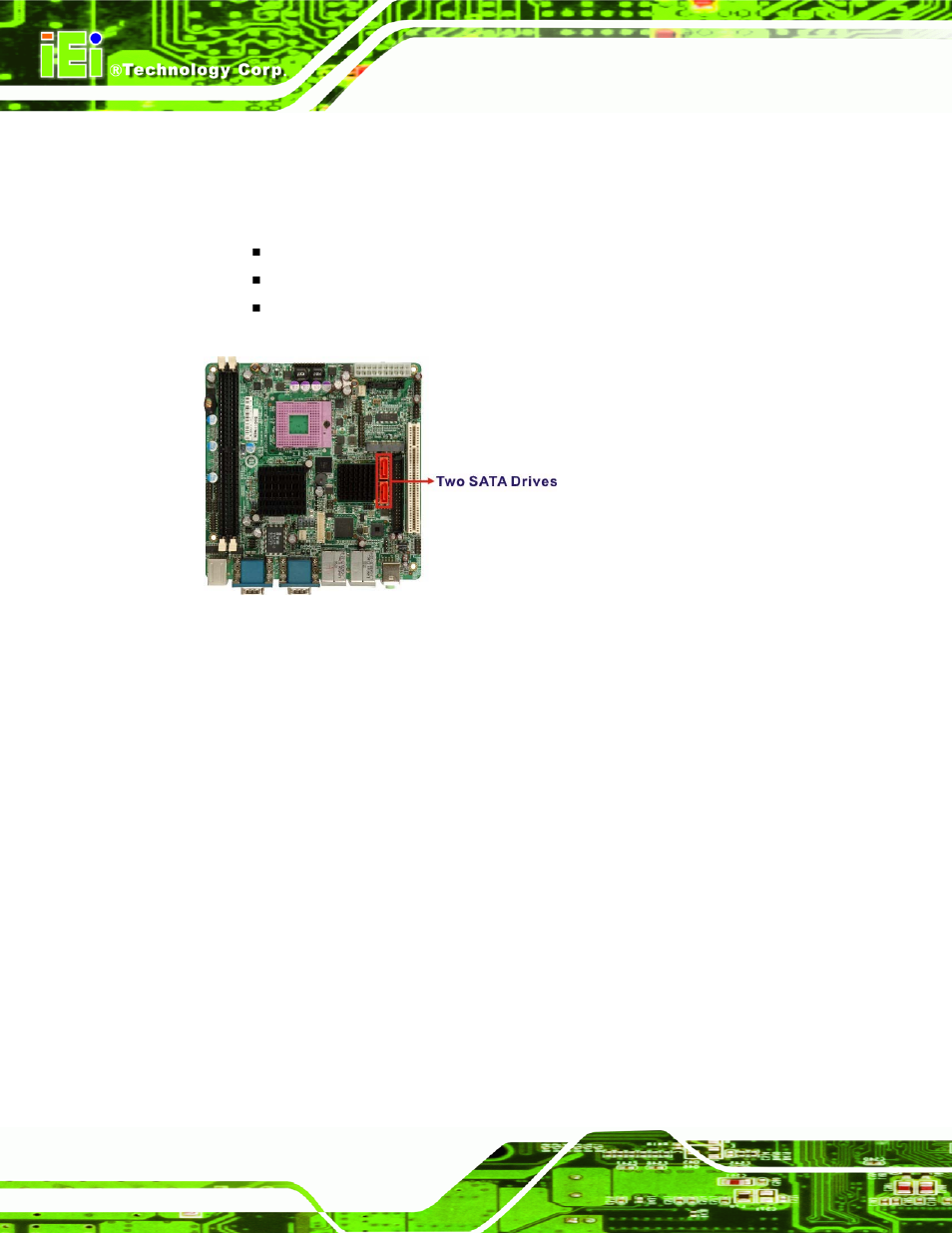 11 intel® ich8me usb controller, 10 intel, Ich8me serial peripheral interface (spi) bios | 11 intel, Ich8me usb controller, Figure 2-11: sata drive connectors | IEI Integration KINO-9652 v1.00 User Manual | Page 44 / 269