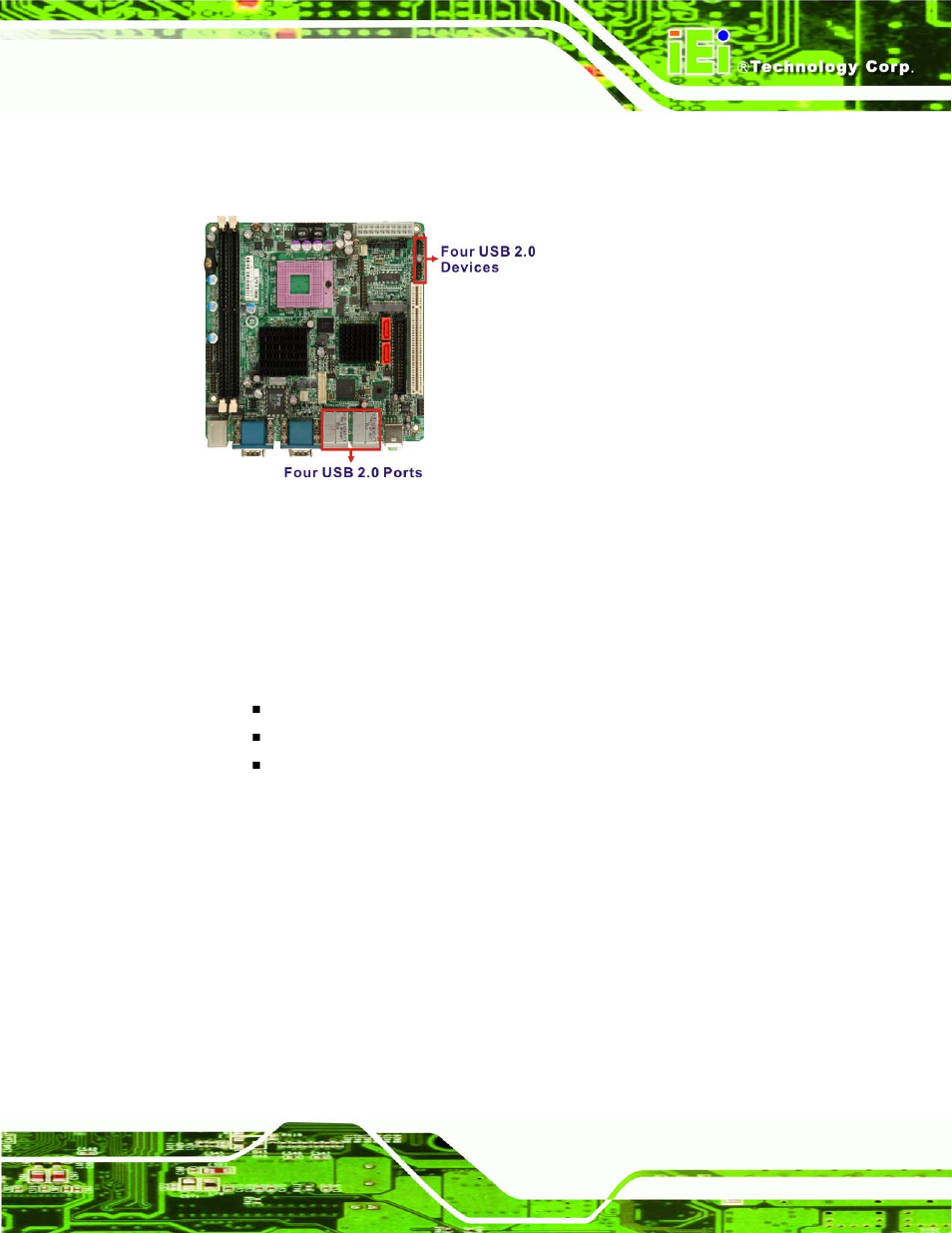 7 pcie bus components, 1 pcie bus overview, 2 pcie mini card expansion | 7 pci, Omponents, Figure 2-12: onboard usb implementation | IEI Integration KINO-9652 v1.00 User Manual | Page 45 / 269