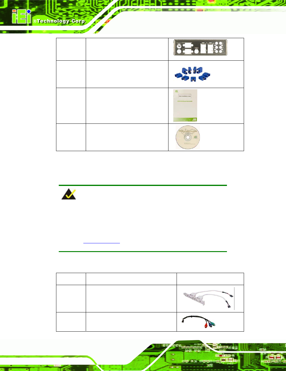 2 optional items, Table 3-1: package list contents | IEI Integration KINO-9652 v1.00 User Manual | Page 58 / 269