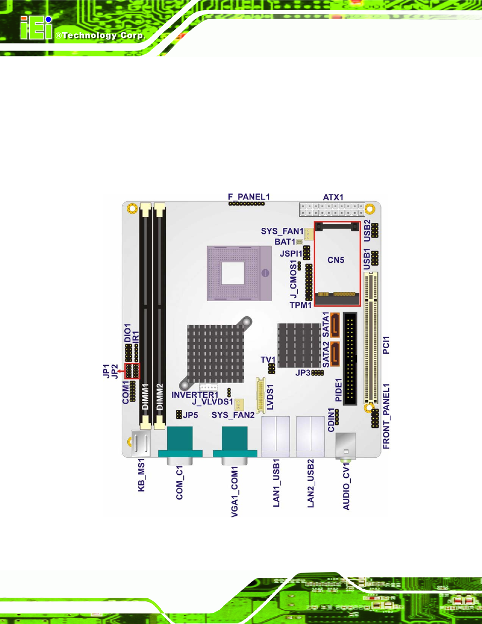 1 peripheral interface connectors, 1 kino-9652 layout, Eripheral | Nterface, Onnectors, Figure 4-1: connector and jumper locations | IEI Integration KINO-9652 v1.00 User Manual | Page 62 / 269