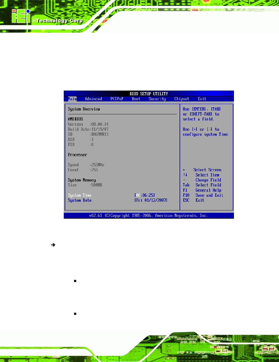 2 main, Menu 1: main | IEI Integration KINO-9652 v1.11 User Manual | Page 124 / 264