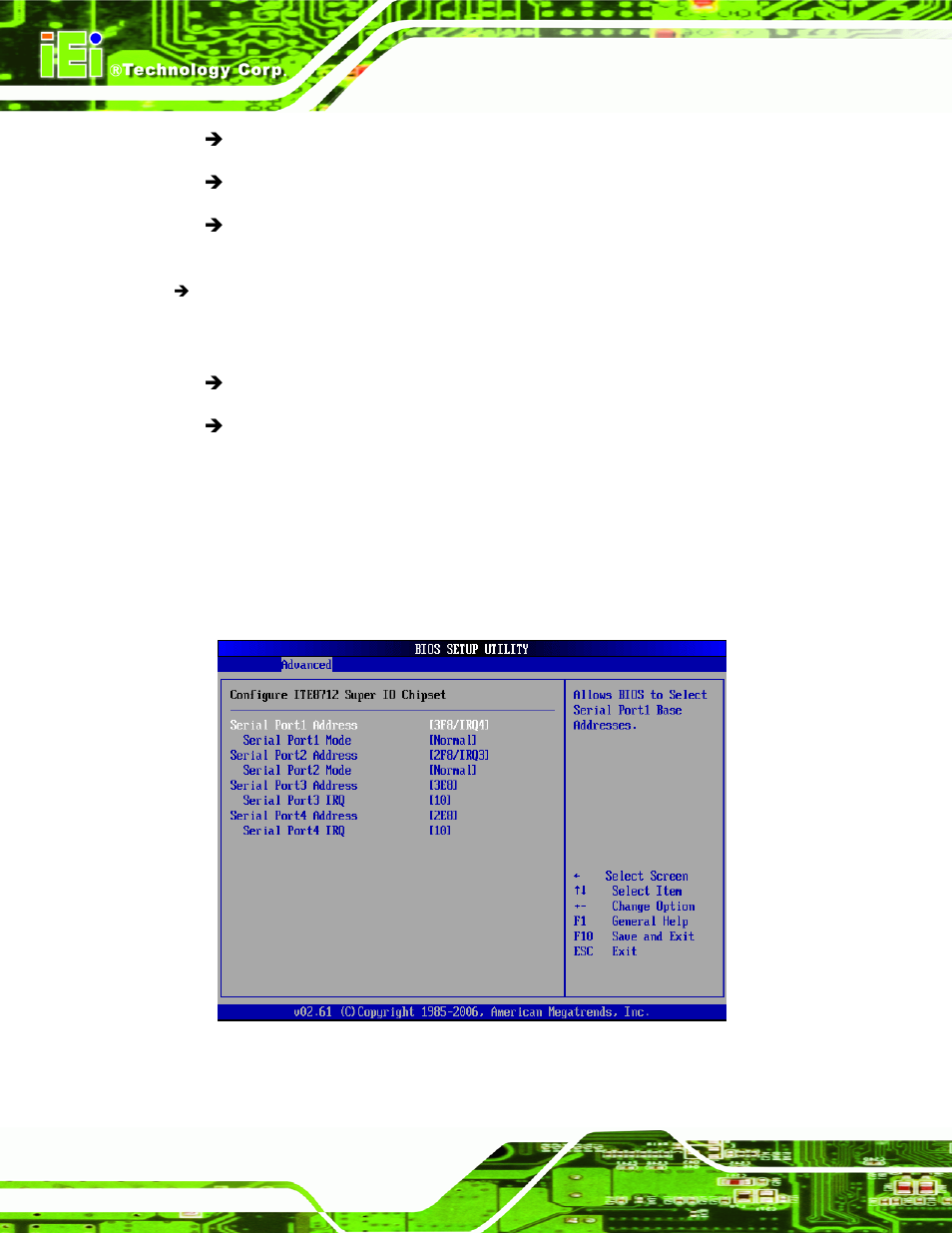 3 super io configuration, Menu 6: super io configuration, Section 6.3.3 | IEI Integration KINO-9652 v1.11 User Manual | Page 134 / 264