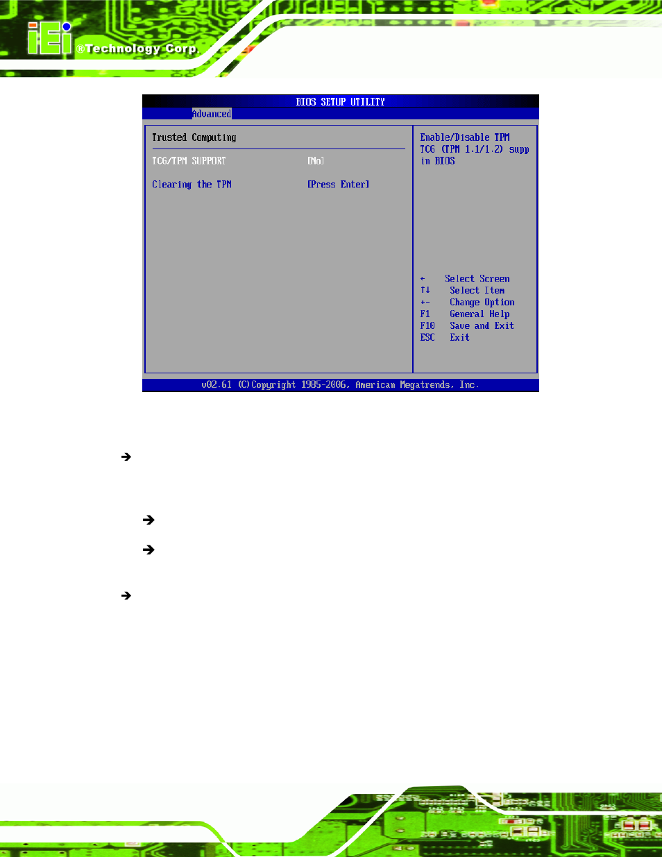 9 usb configuration, Menu 11: trusted computing, Ection 6.3.8 ) | IEI Integration KINO-9652 v1.11 User Manual | Page 144 / 264