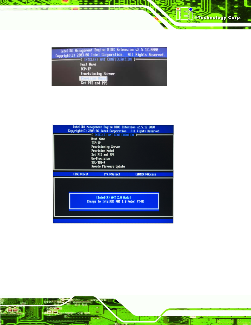Figure 8-6: provision model, Figure 8-7: intel® amt 2.0 mode | IEI Integration KINO-9652 v1.11 User Manual | Page 221 / 264