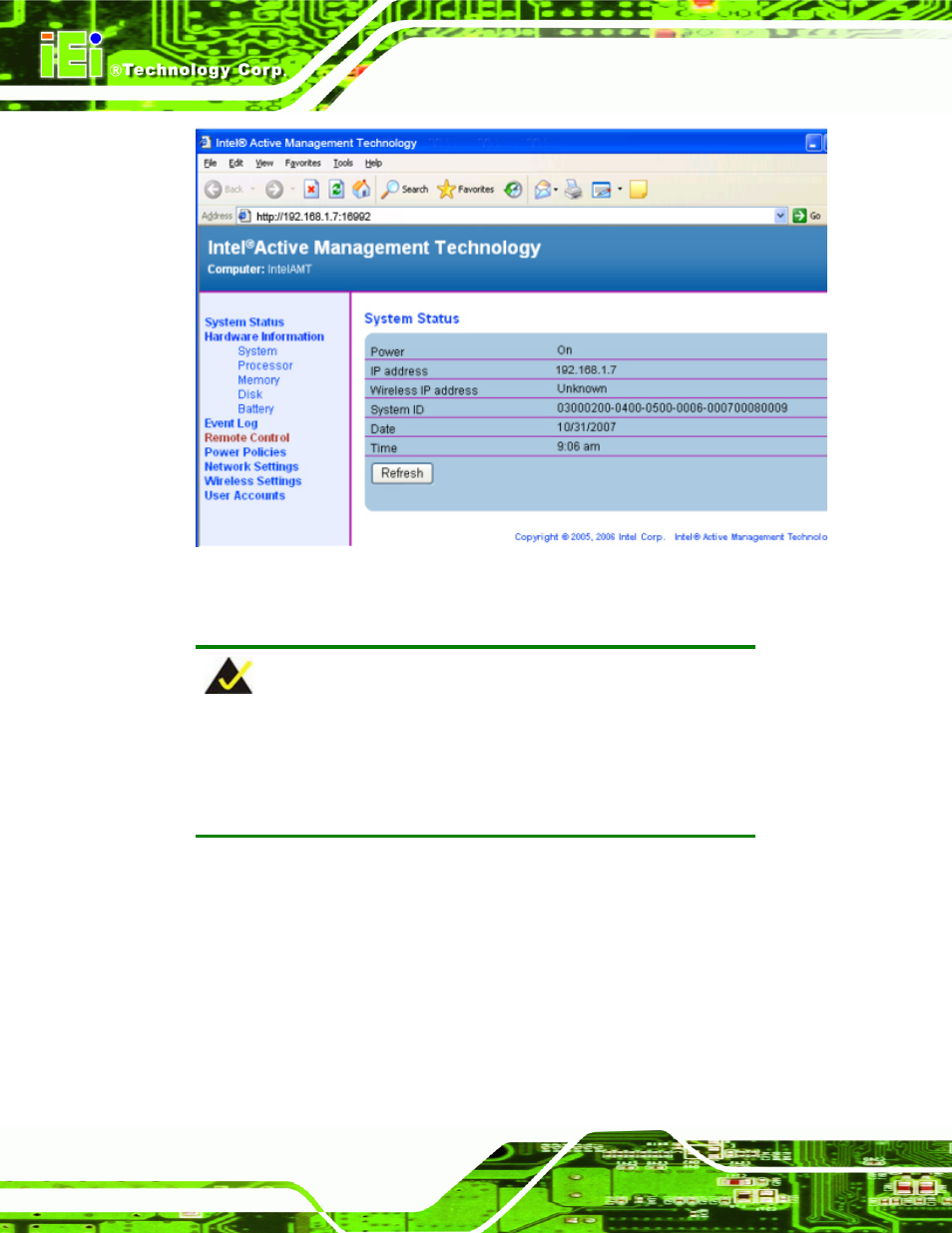 Figure 8-13: intel® amt web interface | IEI Integration KINO-9652 v1.11 User Manual | Page 226 / 264