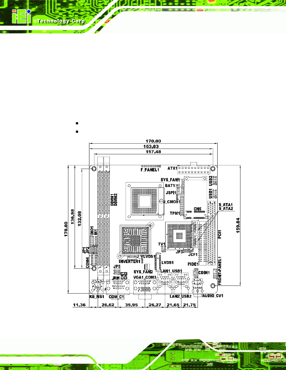 1 overview, 2 dimensions, 1 board dimensions | Verview, Imensions, Figure 2-1: kino-9652 dimensions (mm) | IEI Integration KINO-9652 v1.11 User Manual | Page 30 / 264