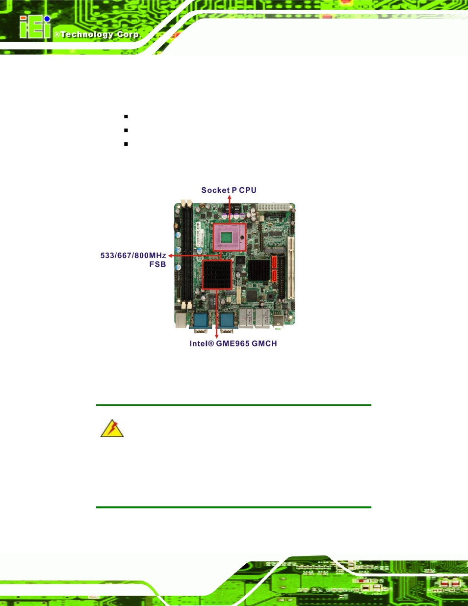 2 intel® gme965 front side bus (fsb) support, 3 intel® gme965 memory support, 3 intel | Gme965 memory support, Figure 2-4: front side bus (fsb) | IEI Integration KINO-9652 v1.11 User Manual | Page 34 / 264