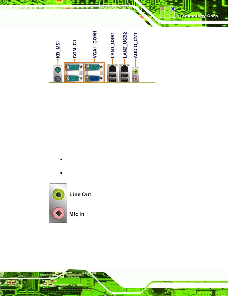 1 audio connectors, Figure 4-19: audio connectors | IEI Integration KINO-9652 v1.11 User Manual | Page 85 / 264