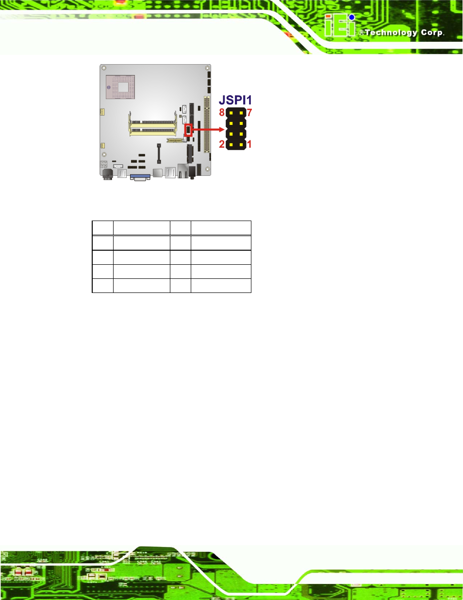 18 usb connectors, Figure 3-18: spi flash connector, Table 3-19: spi flash connector | Kino-gm45a mini-itx sbc page 35 | IEI Integration KINO-GM45A User Manual | Page 47 / 129