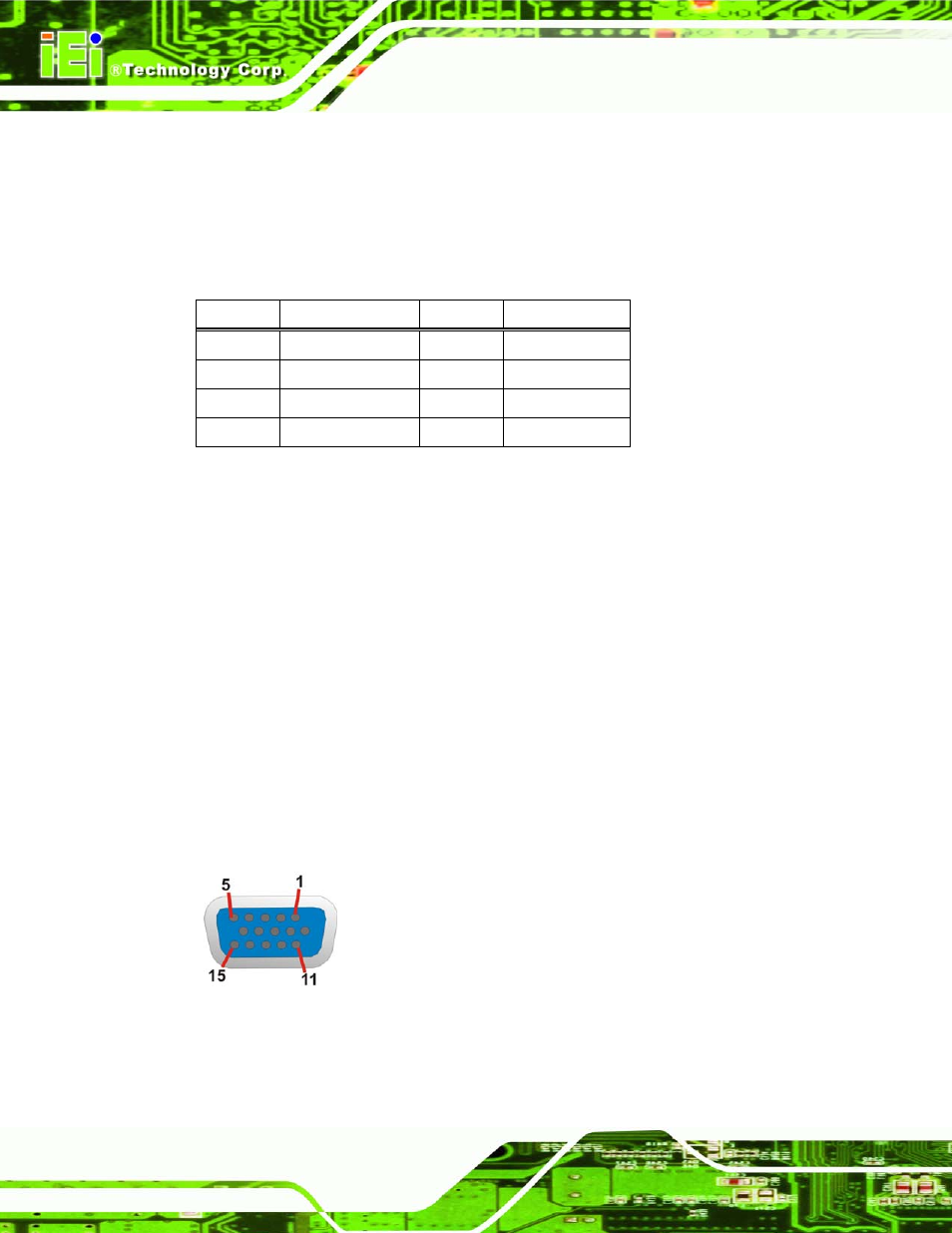 6 vga connector, Figure 3-22: vga connector, Table 3-25: usb port connector pinouts (usb1_2) | Kino-gm45a mini-itx sbc page 40 | IEI Integration KINO-GM45A User Manual | Page 52 / 129
