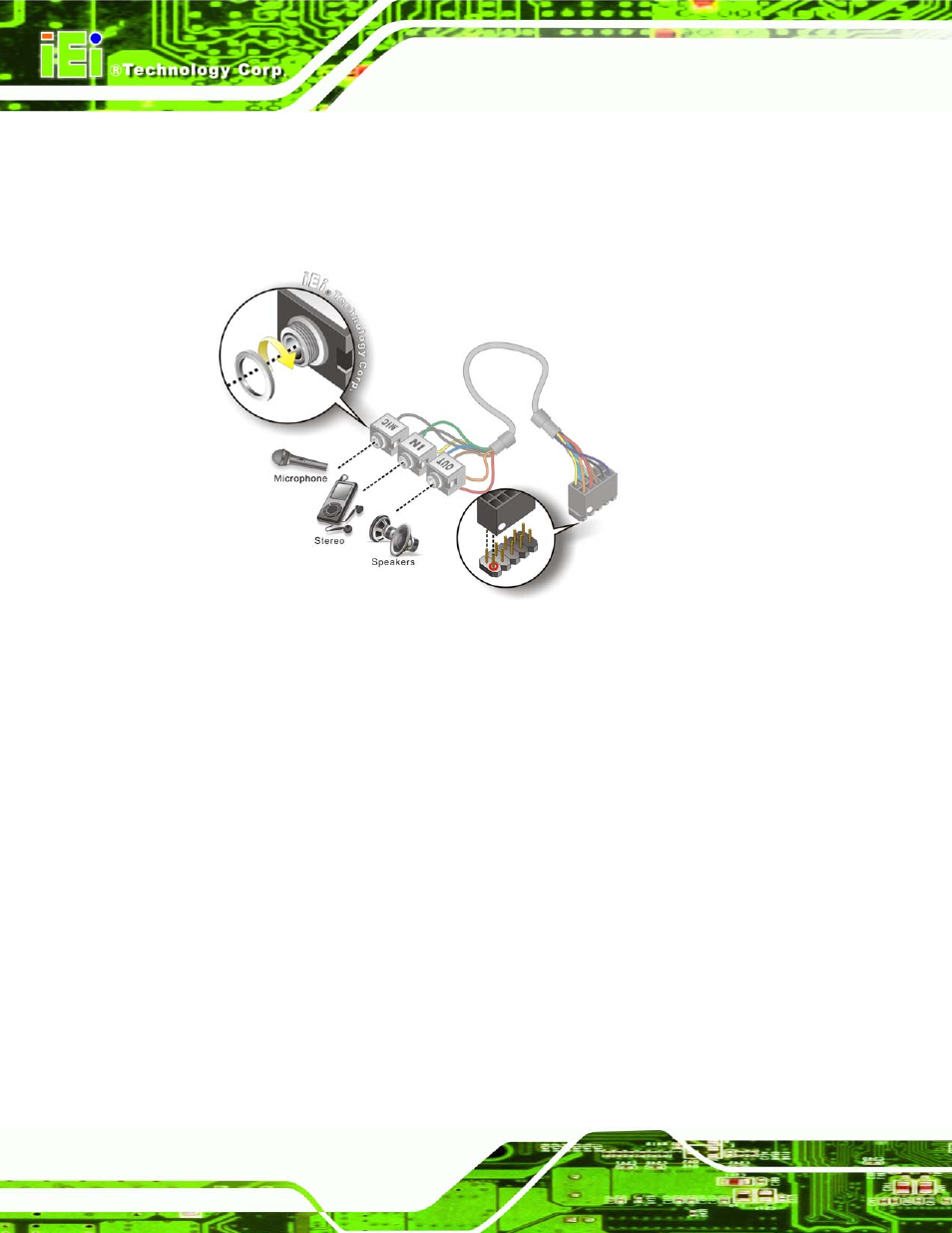 2 keyboard/mouse connector, Figure 4-11: audio kit cable connection | IEI Integration KINO-GM45A User Manual | Page 70 / 129